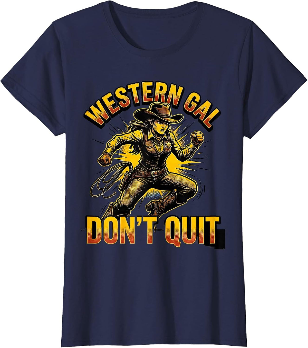 Women's Western Gal Don't Quit Cowgirl Design T-Shirt - Navy Blue