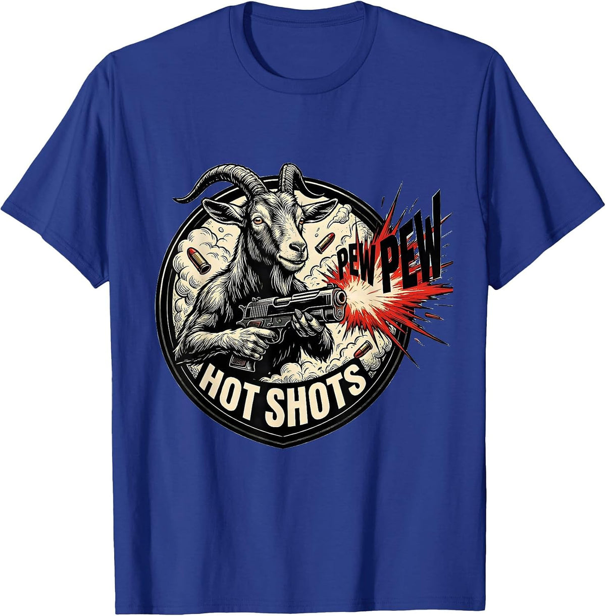Men's Pew Pew, Hotshots Funny Gun Enthusiast Novelty Humor T-Shirt - Royal Blue