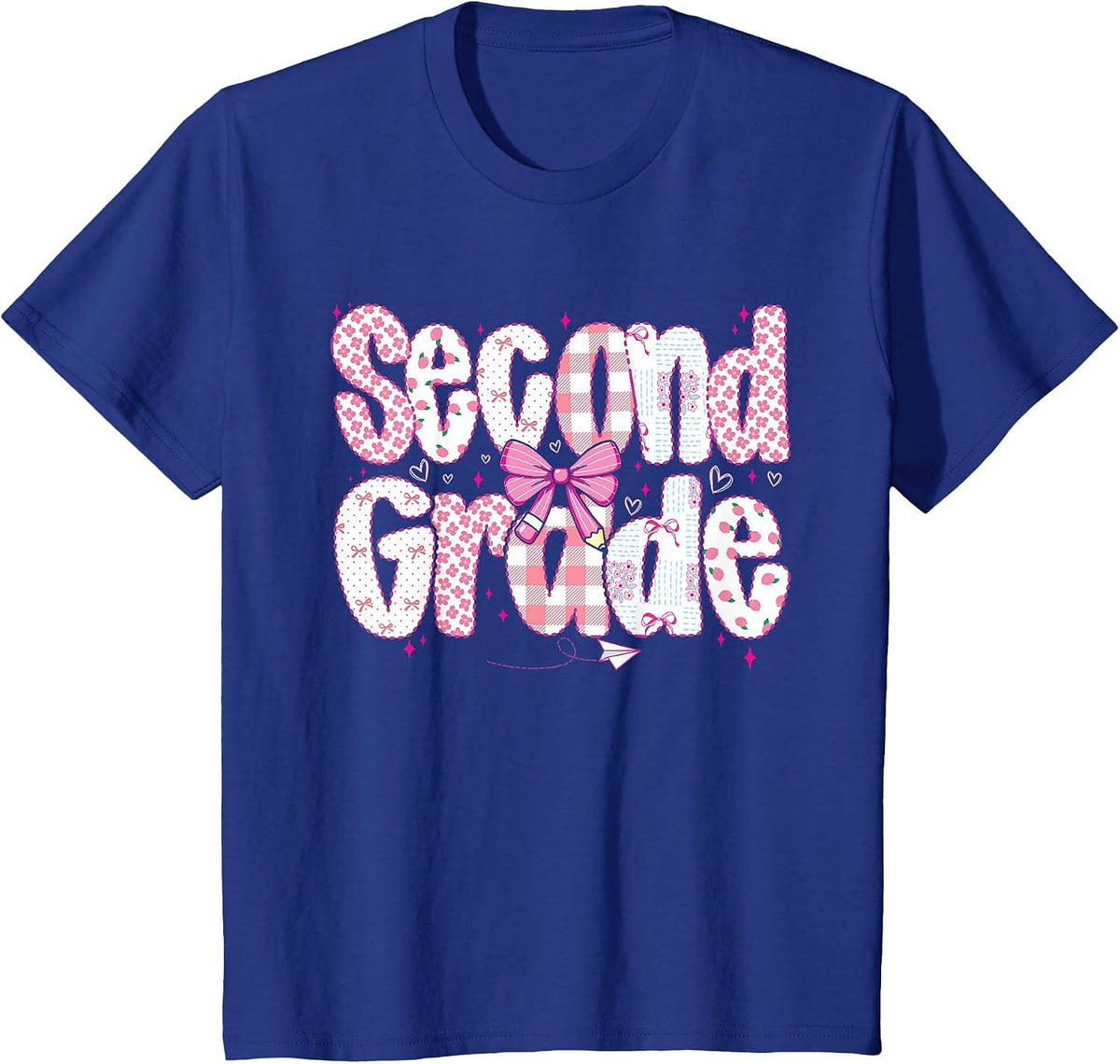 Preppy Second Grade Teacher Team Bow Back to School Girls T-Shirt - Royal Blue