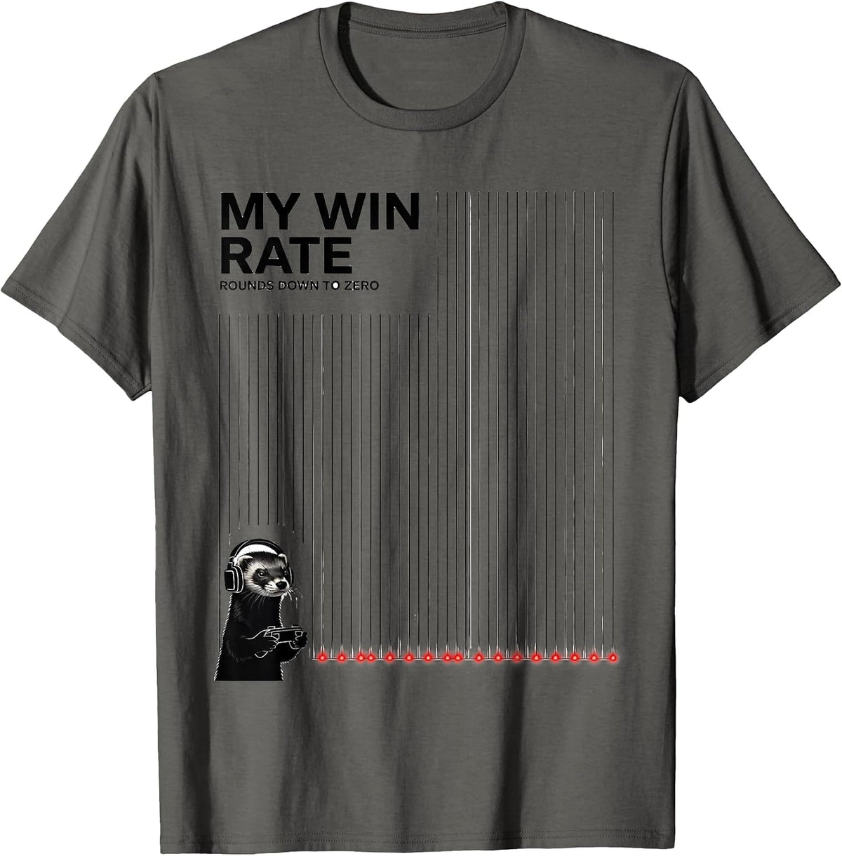 My Win Rate Rounds Down To Zero Funny Anime Gamer Ferret T-Shirt - Asphalt Grey