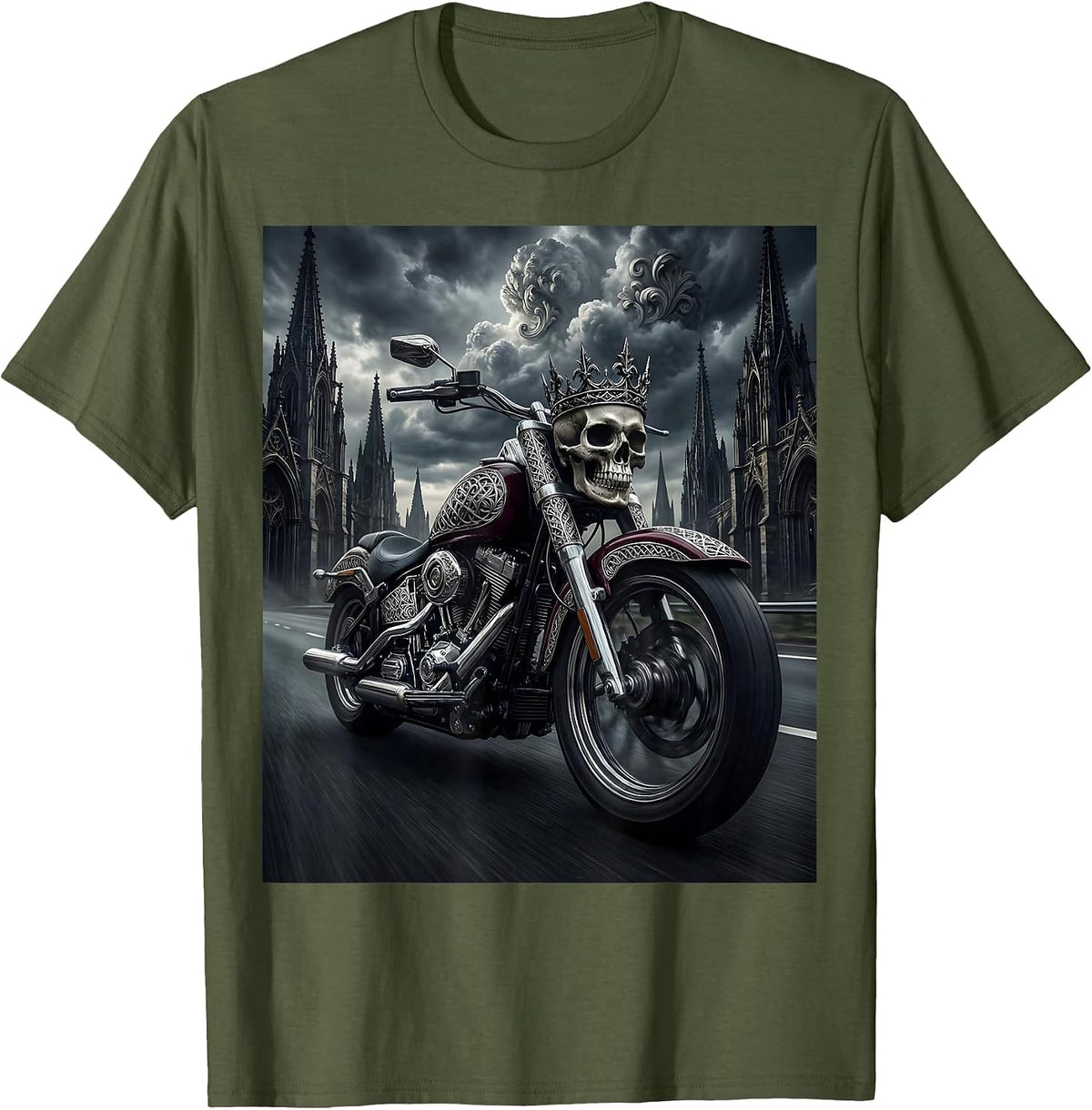 Freedom Rider Motorcycle Highway Graphic Tee T-Shirt - Olive Green