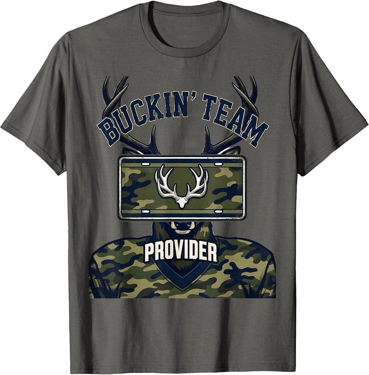 Buckin' Team Provider Sports Humor Hunting Dad Camo T-Shirt - Asphalt Grey