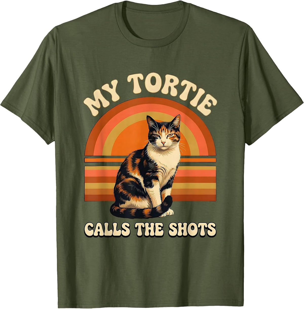 Men's My Tortie Calls The Shots Retro Tortoiseshell Cat Owner T-Shirt - Olive Green