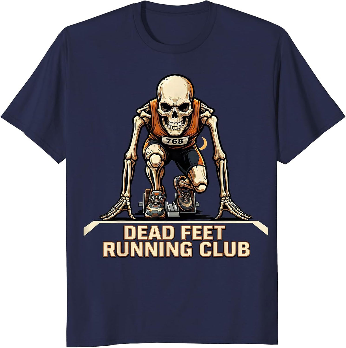 Dead Feet Running Club Funny Halloween Runner Costume T-Shirt - Navy Blue