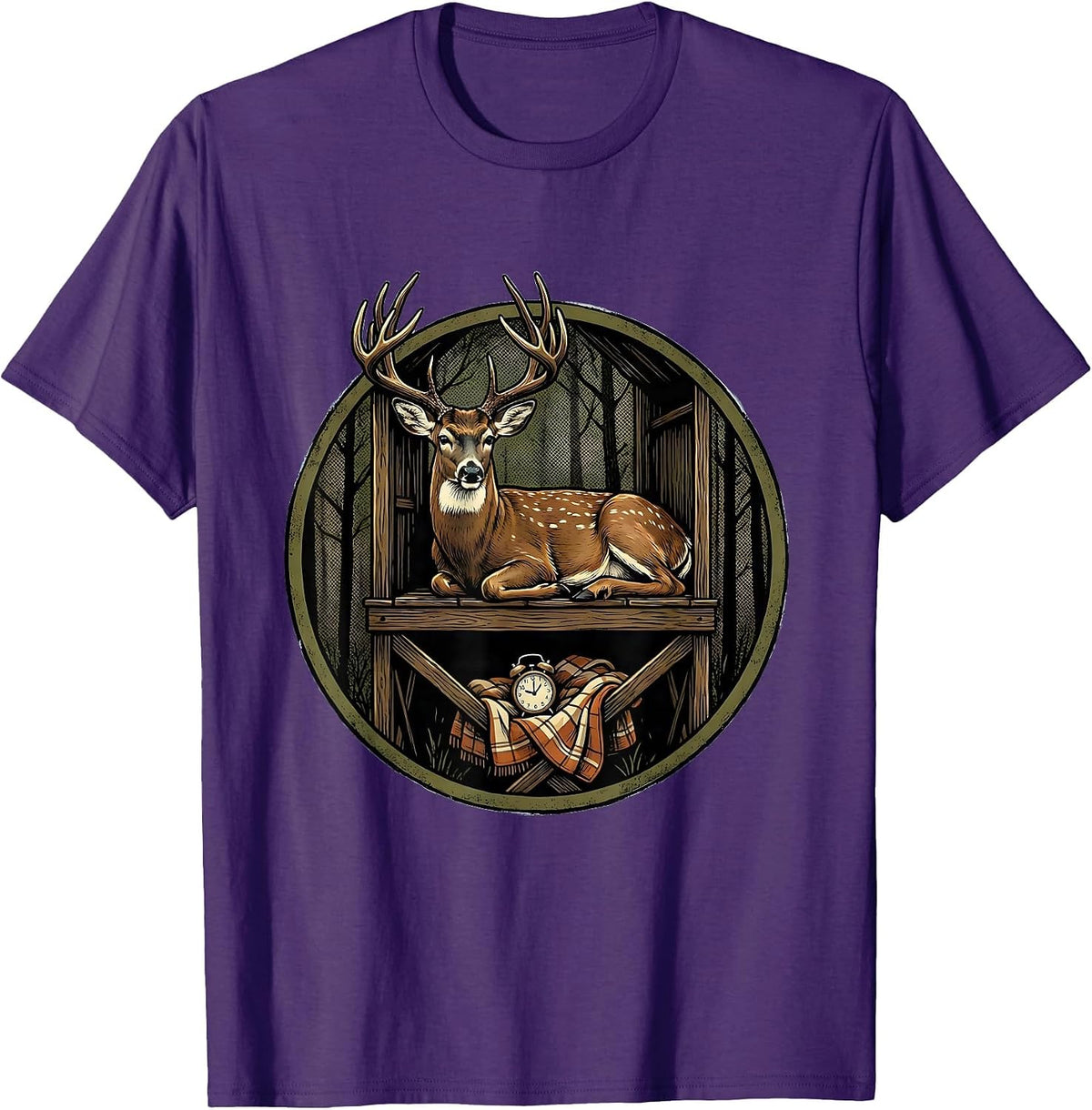 Deer Hunter Buck in Stand Funny Hunting Humor T-Shirt - Purple