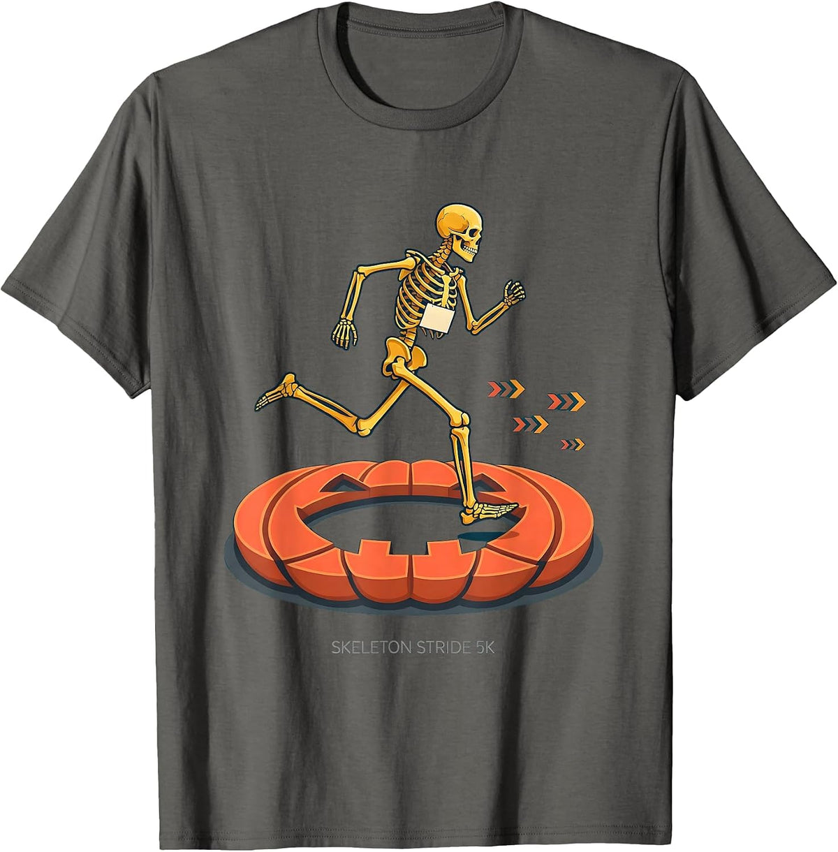 Men's Skeleton Stride 5K Funny Halloween Running Race Matching T-Shirt - Asphalt Grey