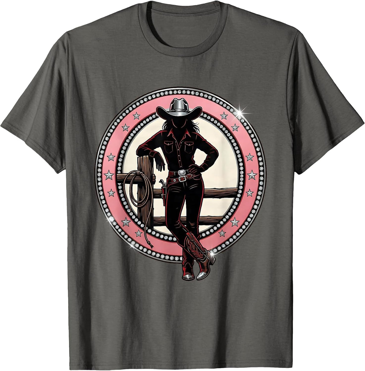 Men's Bold Cowboy Leaning on Fence Post Graphic T-Shirt - Asphalt Grey