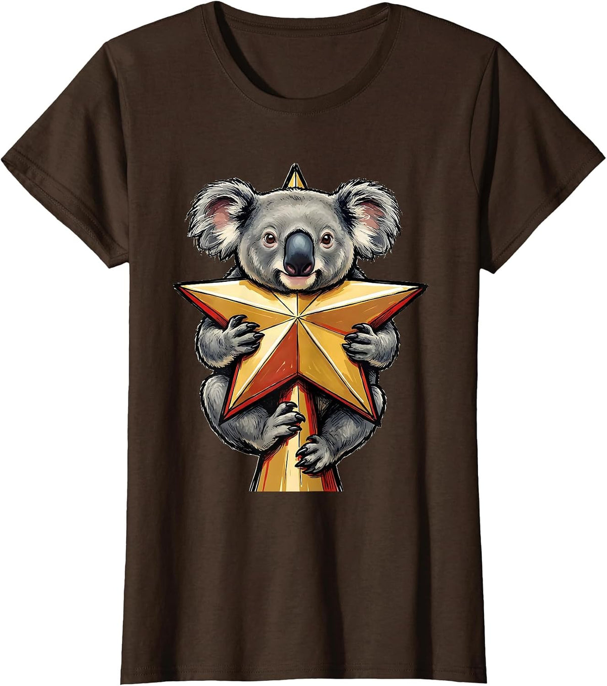 Women's Rounded Koala Climbing Star Cute Koala Lover Christmas T-Shirt - Brown