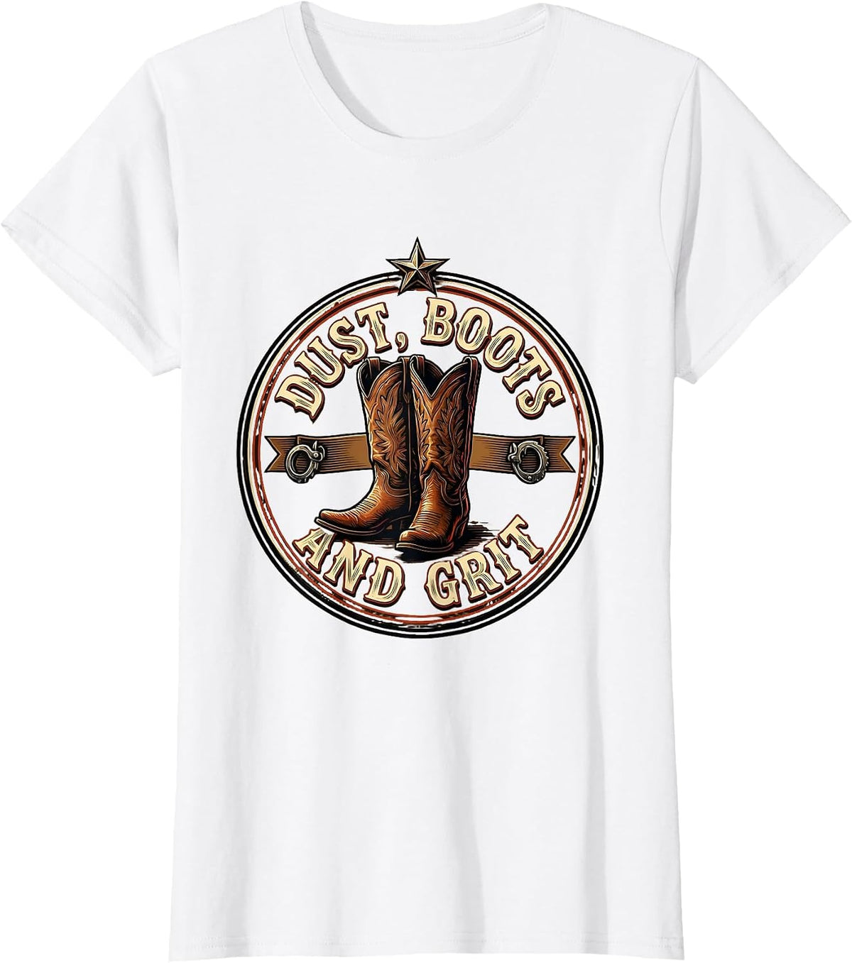 Women's Dust Boots and Grit Cowgirl Western Design T-Shirt - White
