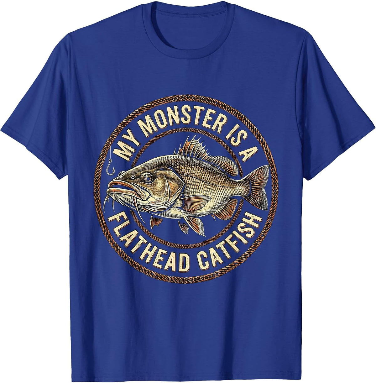 Men's My Monster Is A Flathead Catfish Funny Halloween Fishing T-Shirt - Royal Blue