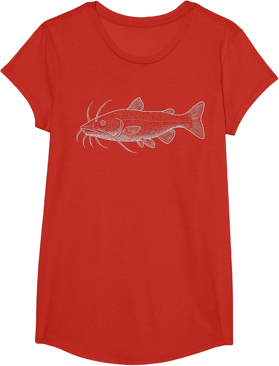 Catfish Illustration Fishing Fisher T-Shirt - Girls Red