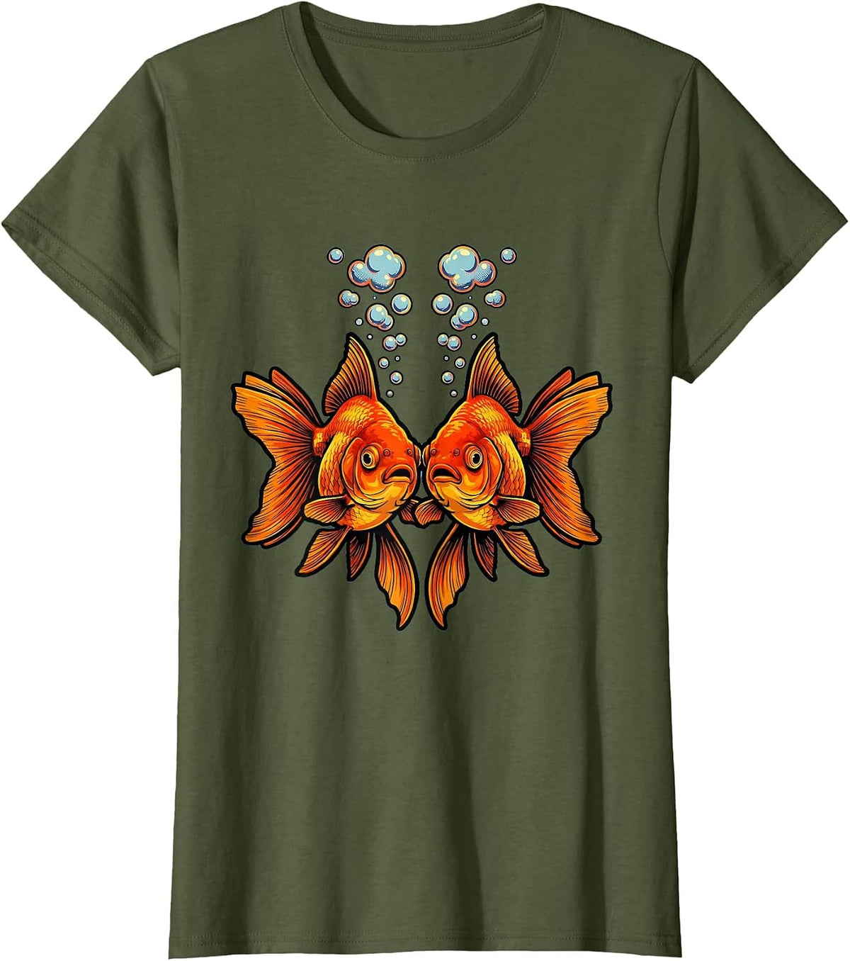 Women's Twin Day Matching Goldfish Spirit Week Design T-Shirt - Olive Green