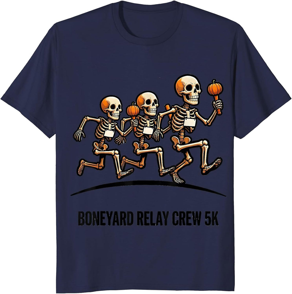 Boneyard Relay Crew 5K Funny Skeleton Runner Halloween 5K T-Shirt - Navy Blue