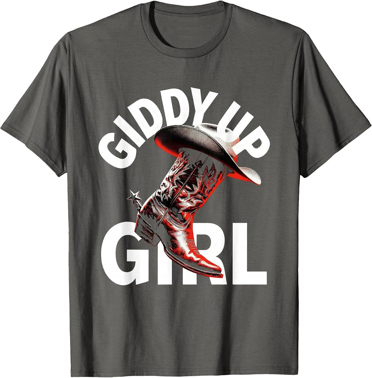 Men's Giddy Up Girl Cowgirl Western Design T-Shirt - Asphalt Grey