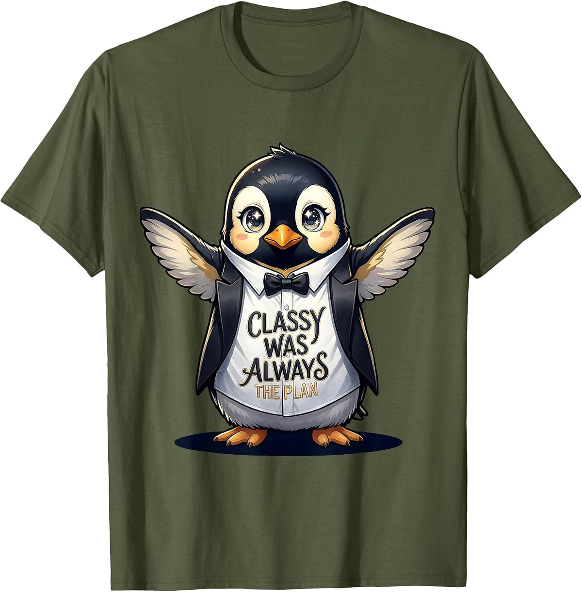 Classy Was Always the Plan Tuxedo Design T-Shirt - Olive Green