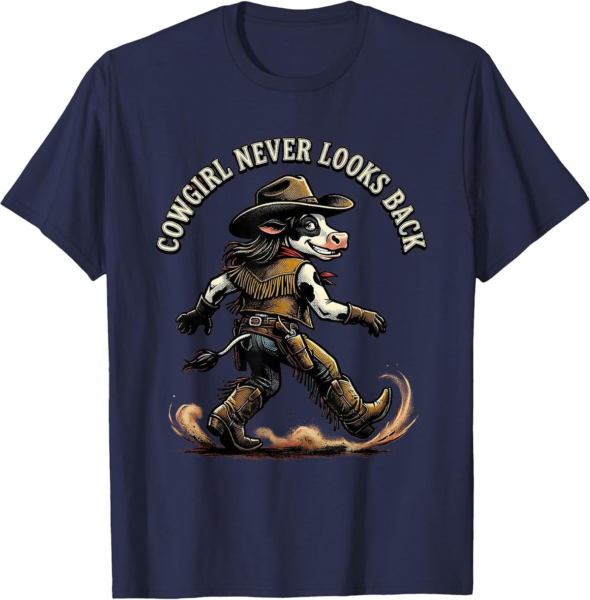 Men's Cowgirl Never Looks Back Western Spirit Design T-Shirt - Navy Blue