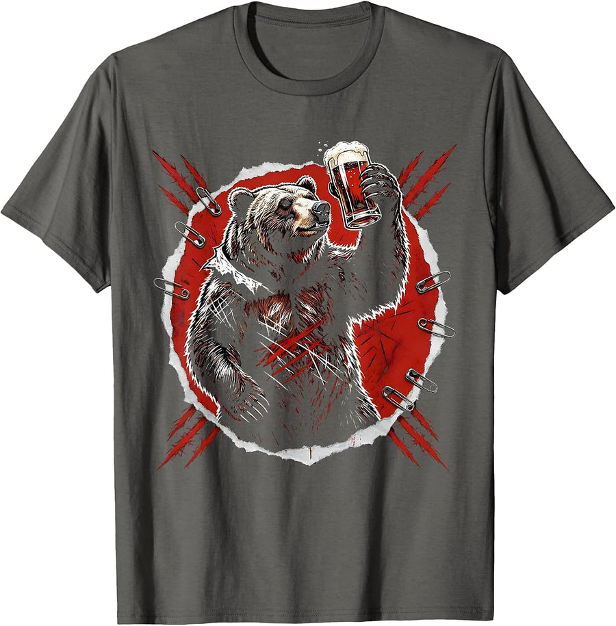 Grizzly Bear Birthday Pint Glass Cheers Graphic T-Shirt - Asphalt Grey