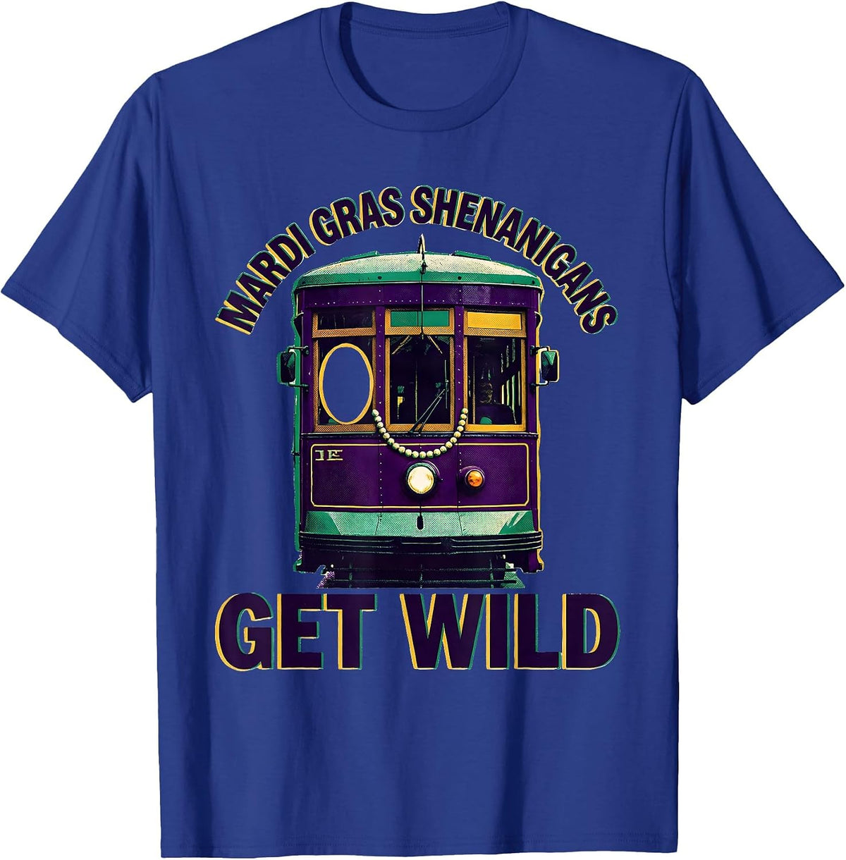 Mardi Gras Shenanigans Get Wild Risograph Carnival Party T-Shirt - Royal Blue