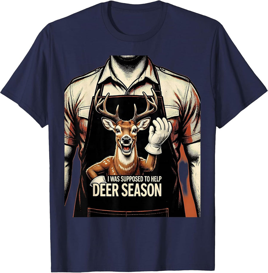I Was Supposed To Help—Deer Season Retro Cartoon Hunting Dad T-Shirt - Navy Blue