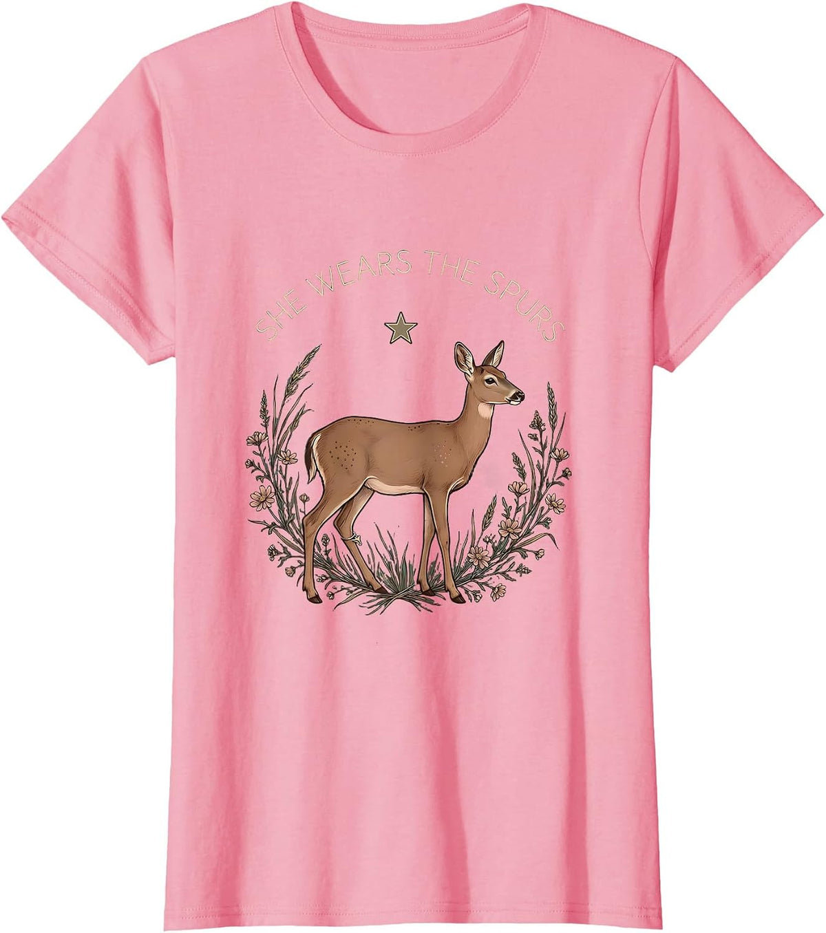 Women's She Wears The Spurs Girls Cowgirl Design T-Shirt - Pink