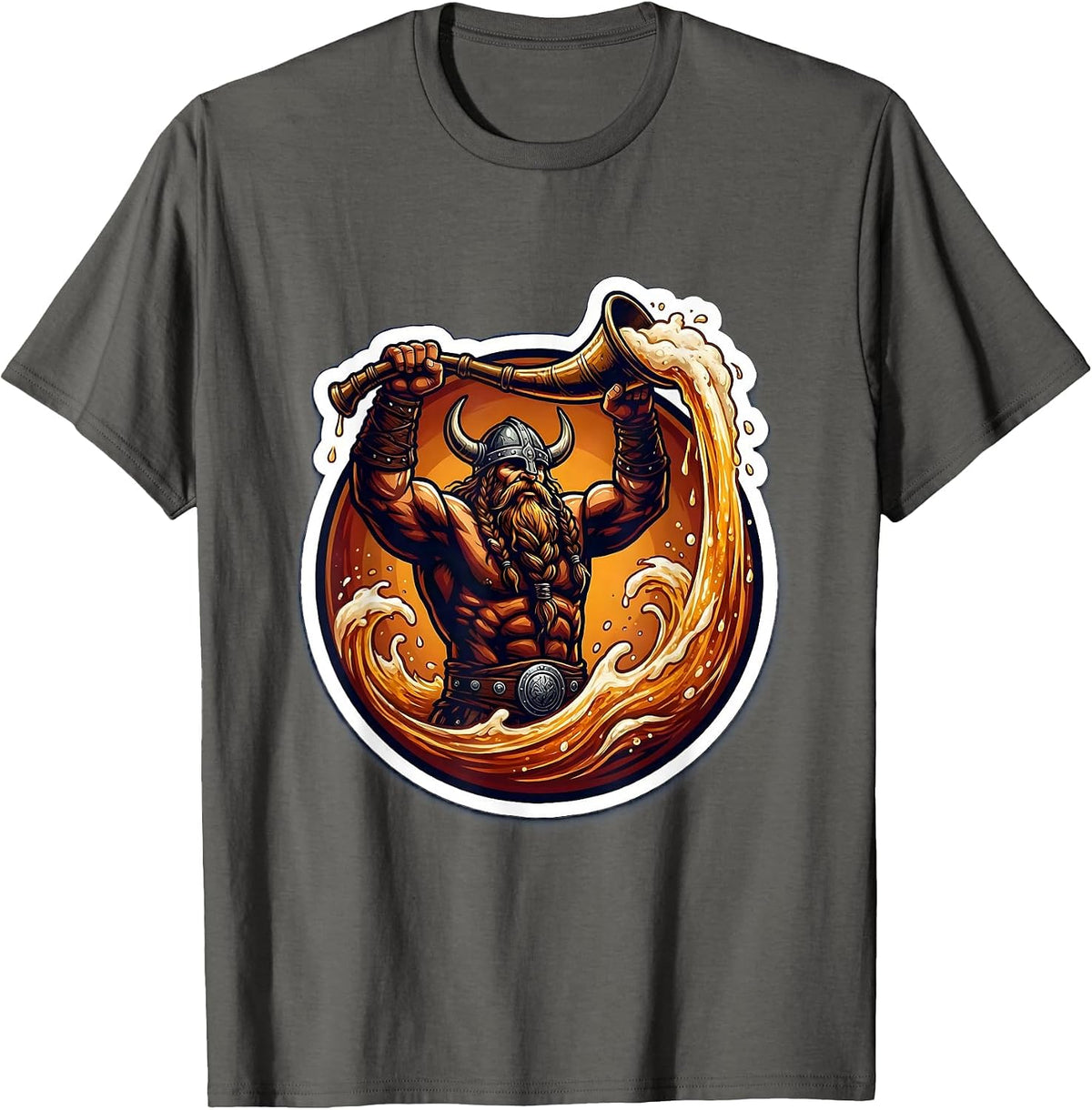 Men's Funny Viking Drinking Horn Raise Celebration T-Shirt - Asphalt Grey