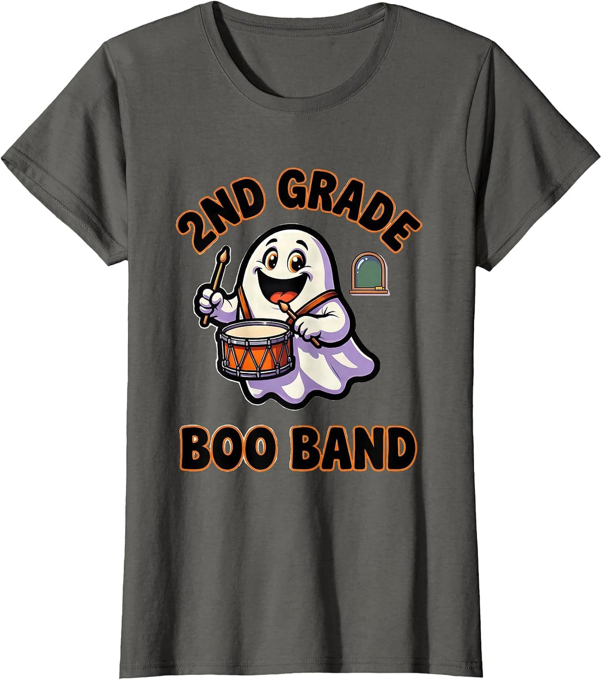 Women's 2nd Grade Boo Band Cute Cartoon Halloween Teacher Student T-Shirt - Asphalt Grey