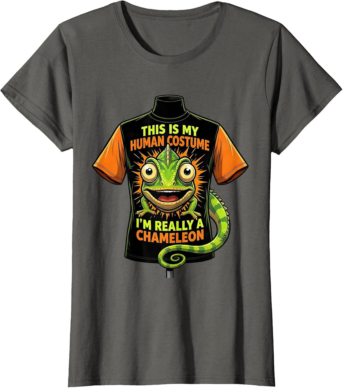 Women's This Is My Human Costume I'm Really A Chameleon Funny T-Shirt - Asphalt Grey