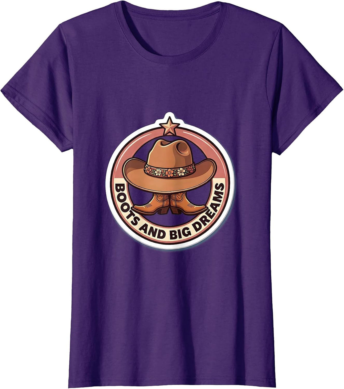 Women's Boots and Big Dreams Cowboy Western Design T-Shirt - Purple