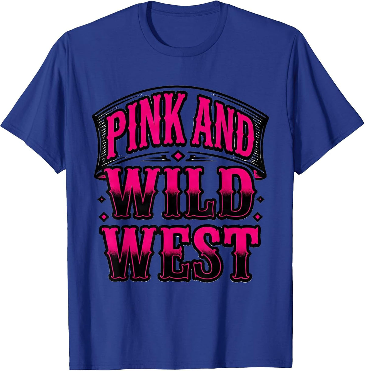 Men's Pink and Wild West Cowgirl Graphic Design T-Shirt - Royal Blue