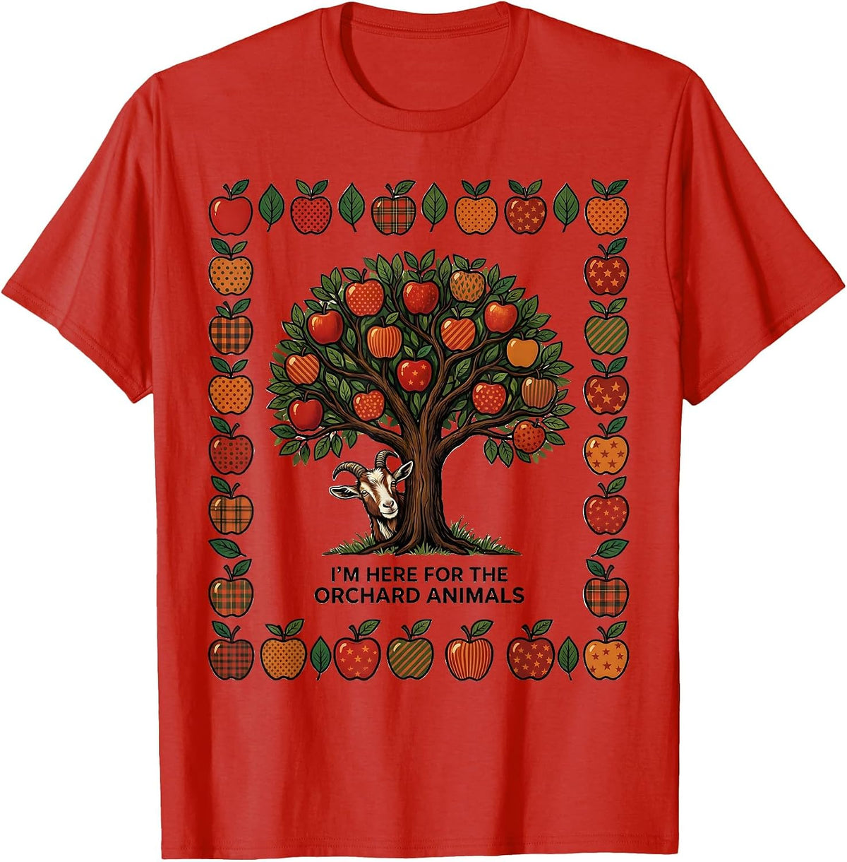 Men's I'm Here For The Orchard Animals Funny Apple Picking Family T-Shirt - Red