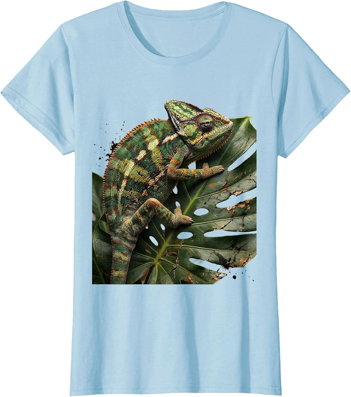 Chameleon Tropical Leaves Camouflage Art Design T-Shirt - Baby Blue