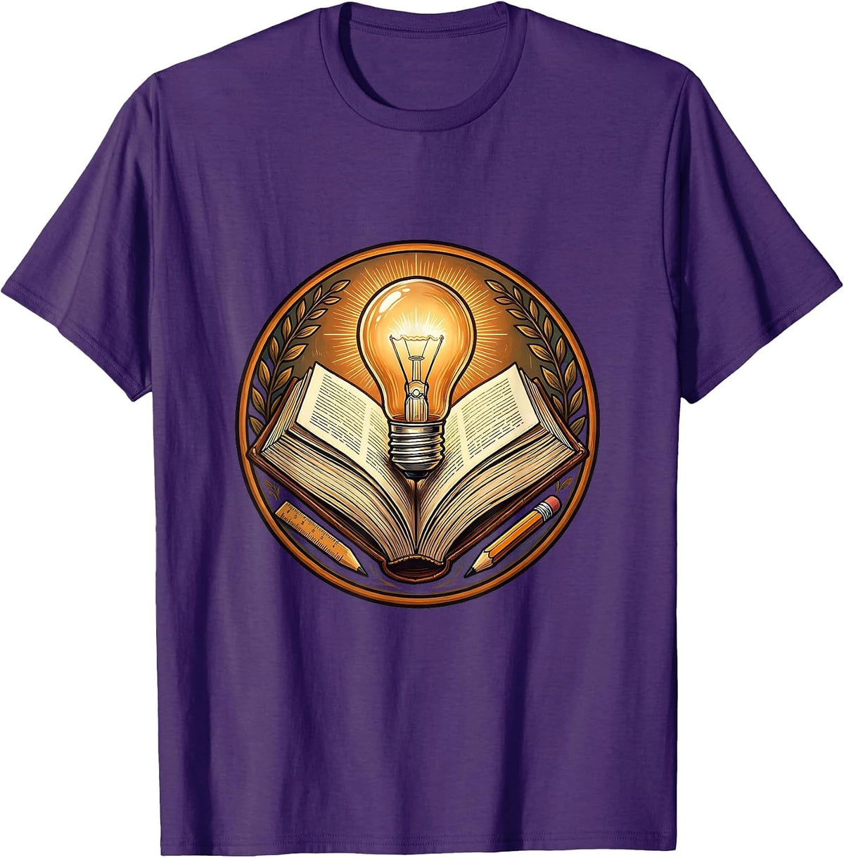 Middle School Teacher Lightbulb Textbook Graphic T-Shirt - Purple