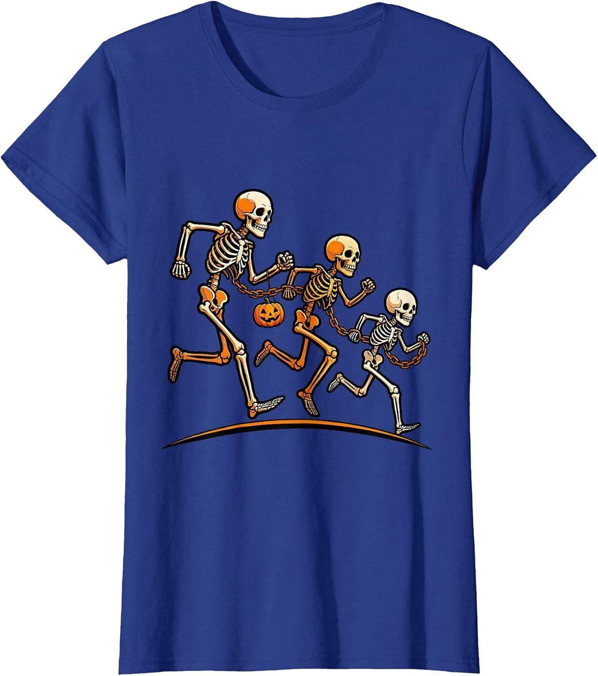 Women's Skeleton Runners Chain Halloween 5K Fun Run T-Shirt - Royal Blue