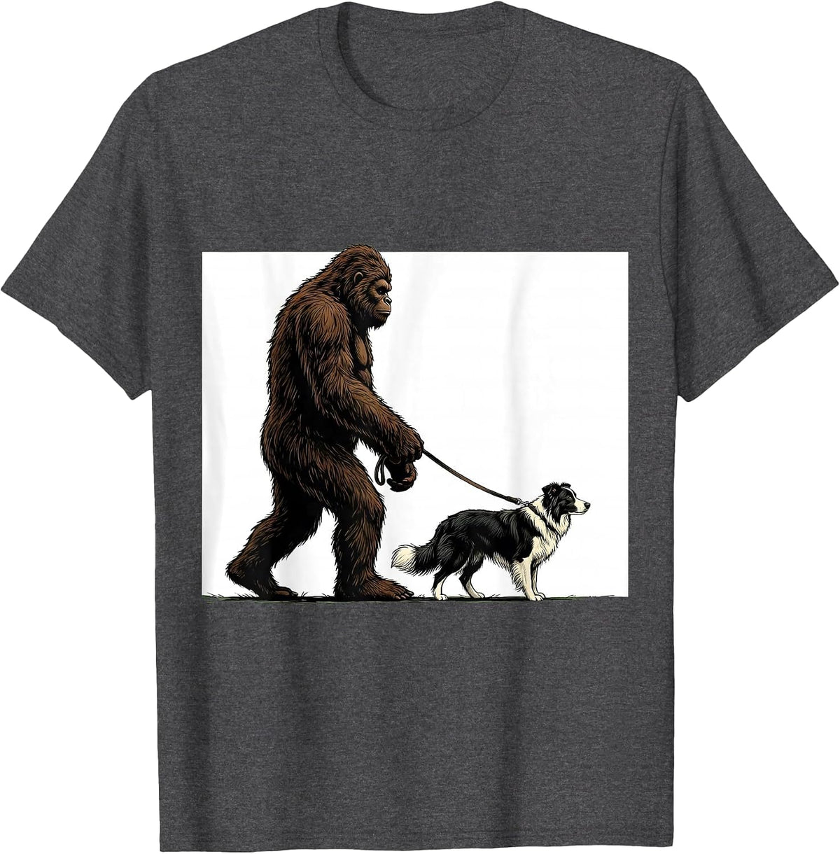 Bigfoot Walking Border Collie Funny Dog Owner Humor T-Shirt, Men, Dark Heather Grey, 3X-Large - As Pictured