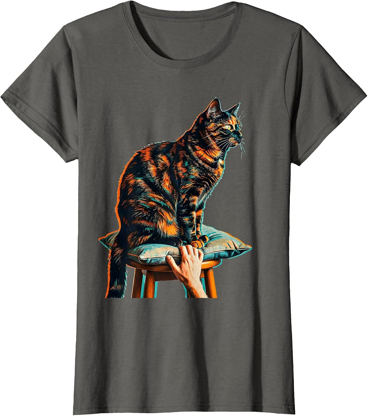 Women's Tortie Cat Lover Risograph Tortoiseshell Cat Owner T-Shirt - Asphalt Grey