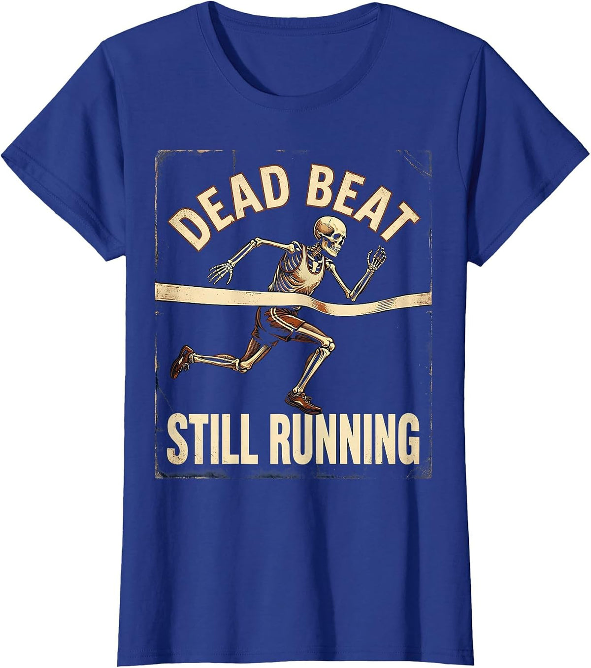 Women's Dead Beat Still Running Vintage Skeleton Halloween Runner T-Shirt - Royal Blue