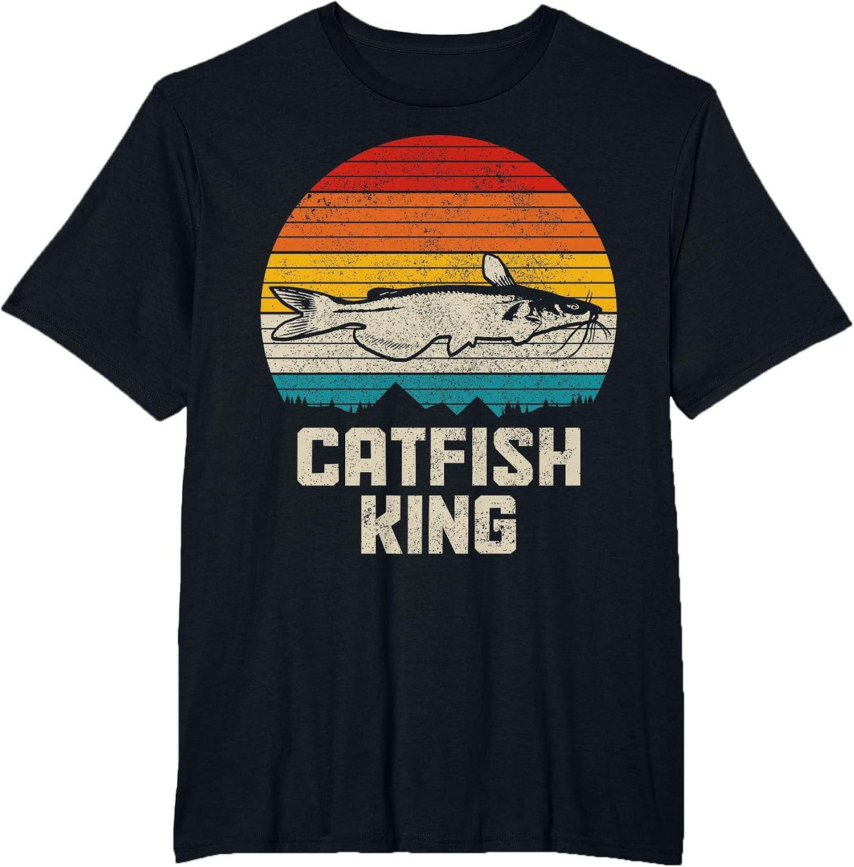 Catfish King Funny Catfishing Vintage Fishing T-Shirt - Black