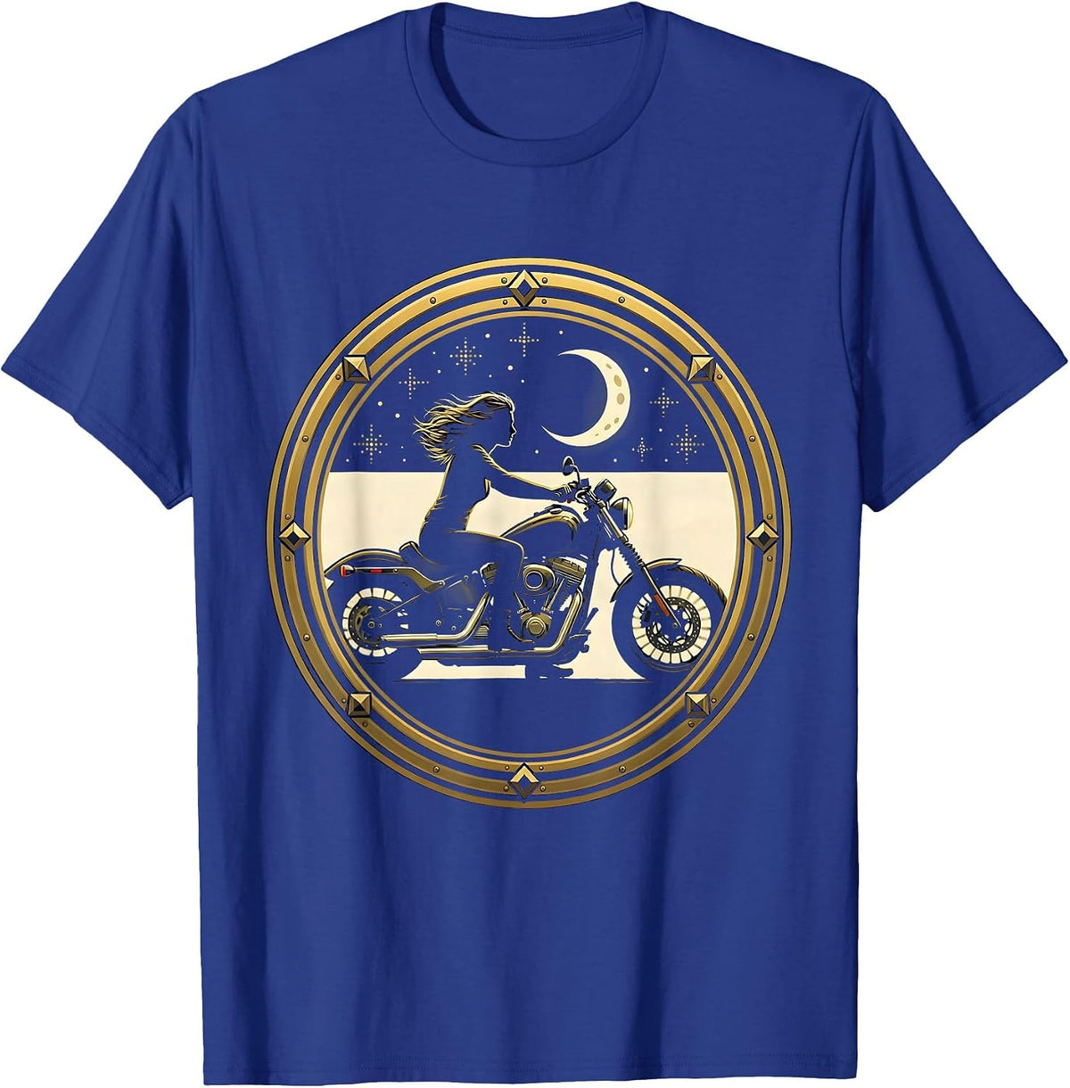 Biker Under the Stars Motorcycle Night Ride T-Shirt - Royal Blue