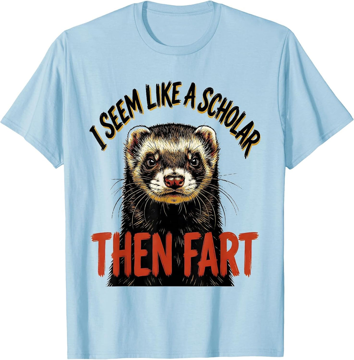 Men's I Seem Like A Scholar, Then Fart Funny Ferret Meme Humor T-Shirt - Baby Blue
