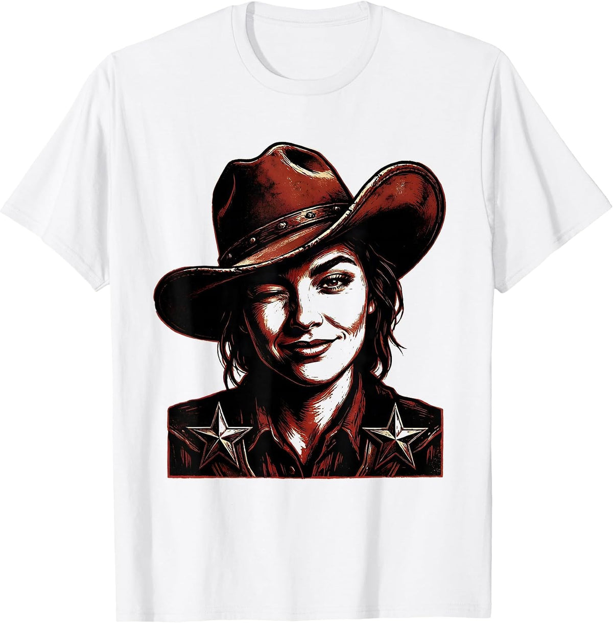 Men's Sassy Cowgirl Wink Western Hat Illustration T-Shirt - White