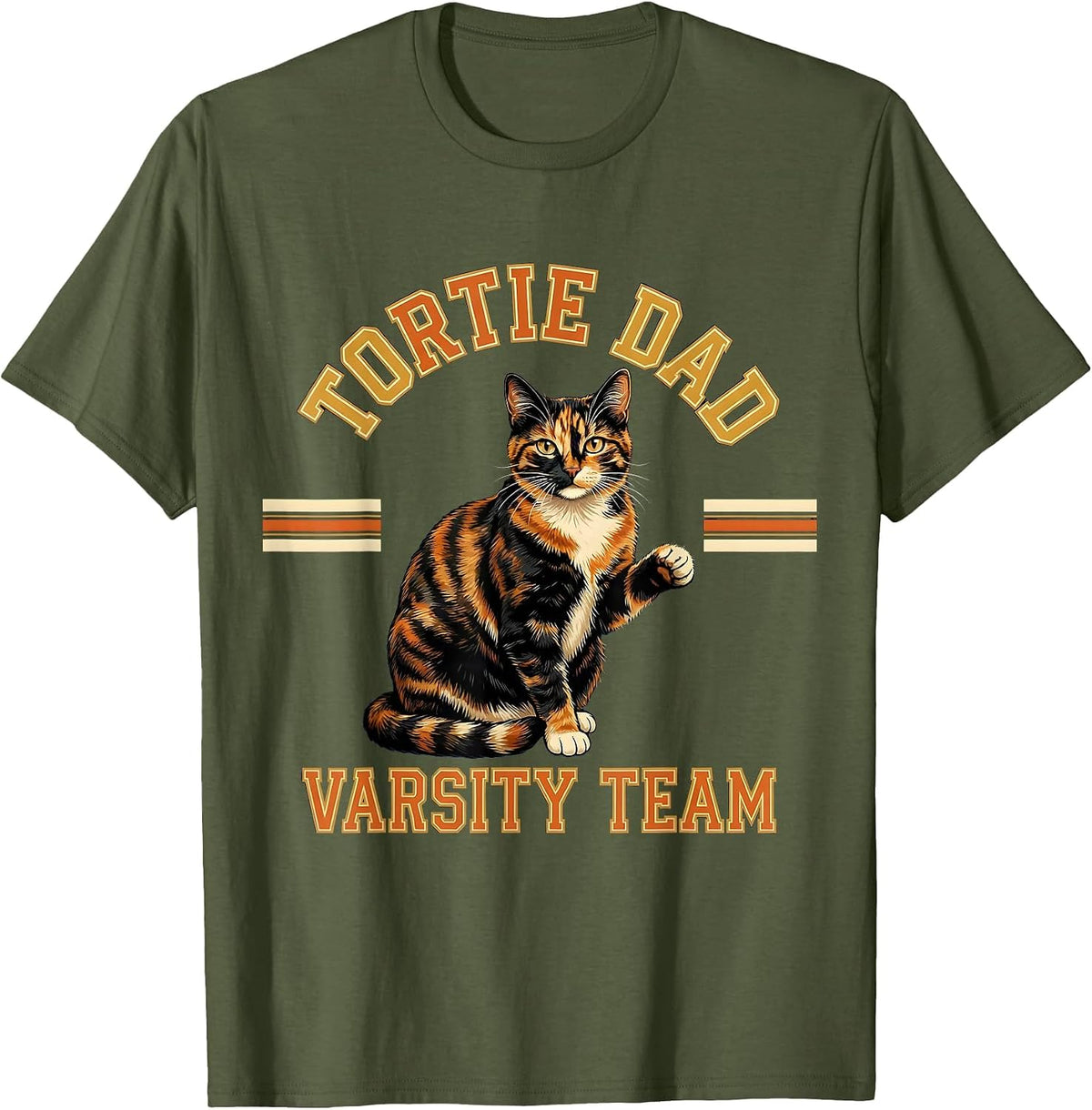 Men's Tortie Dad Varsity Team Funny Tortieshell Cat Lover Humor T-Shirt - Olive Green
