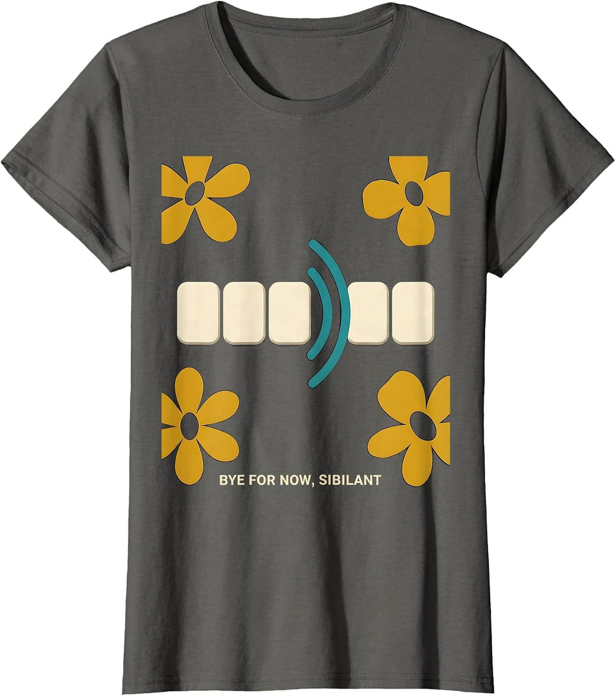Women's Bye For Now Sibilant Midcentury Modern Speech Language T-Shirt - Asphalt Grey