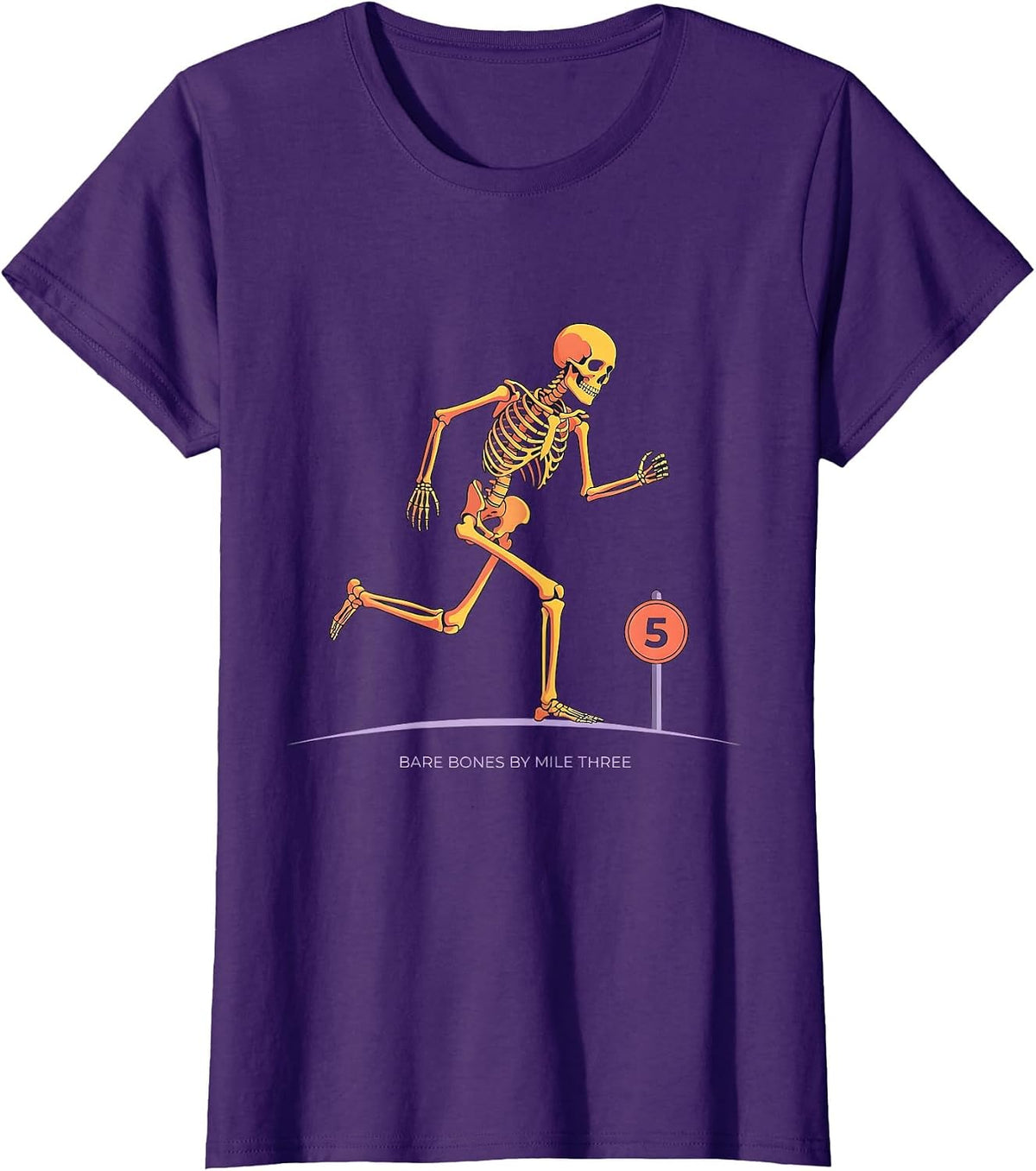 Women's Bare Bones By Mile Three Funny Halloween Running Skeleton 5K T-Shirt - Purple