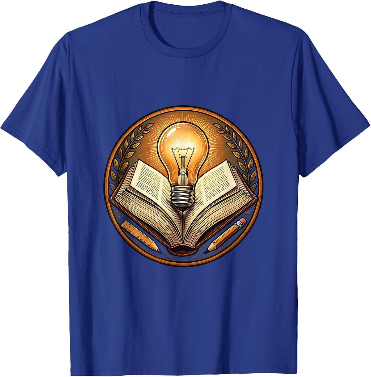 Middle School Teacher Lightbulb Textbook Graphic T-Shirt - Royal Blue