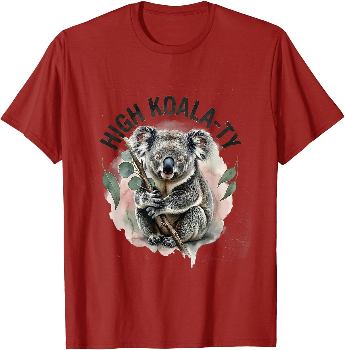 High Koala-ty Cute Koala Lover Pun Humor Watercolor T-Shirt - Cranberry Red
