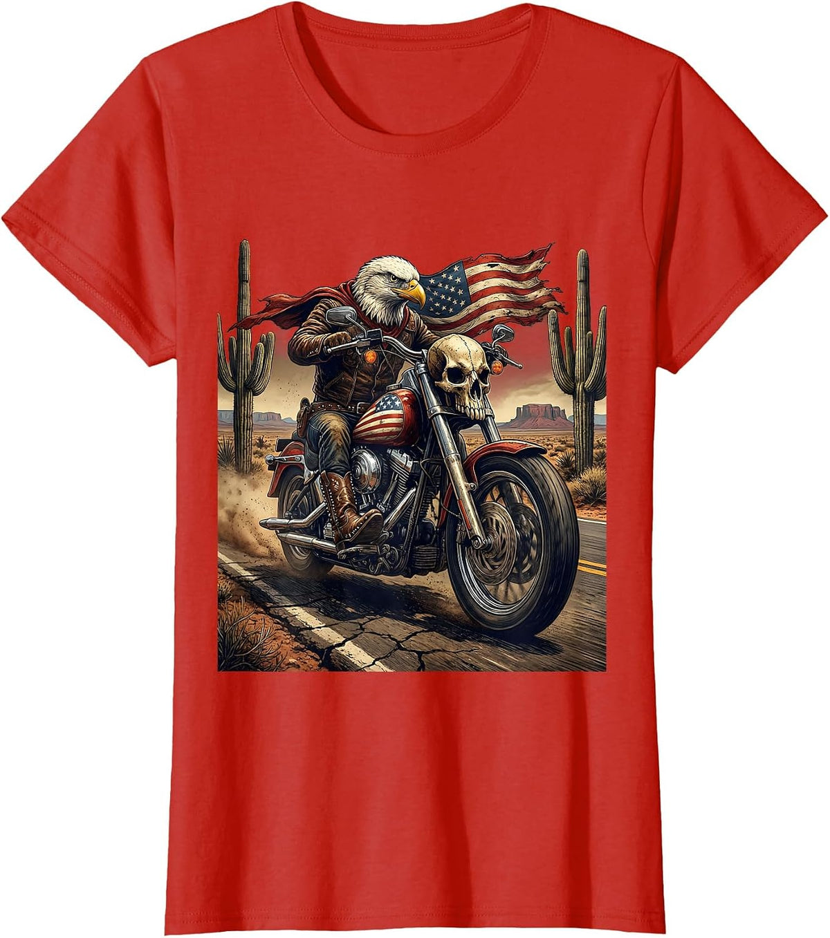 Motorcycle Rider Open Desert Road Graphic Tee T-Shirt - Red