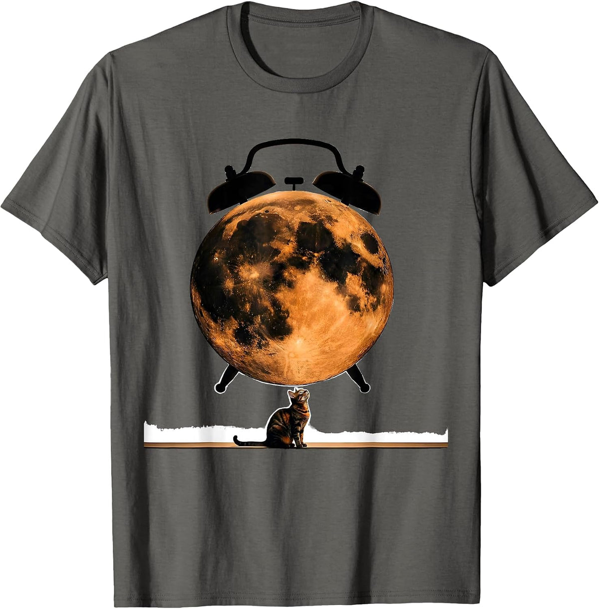 Men's Moon Howling Tortoiseshell Cat 90s Retro Parody T-Shirt - Asphalt Grey