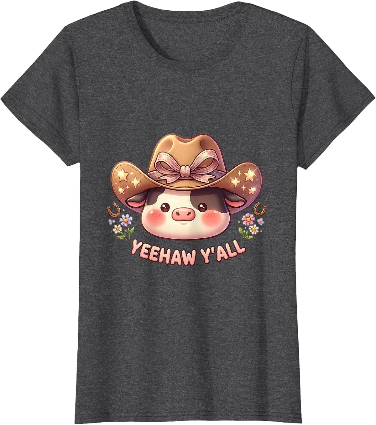 Women's Yeehaw Y'all Western Cowgirl Graphic Design T-Shirt - Dark Heather Grey