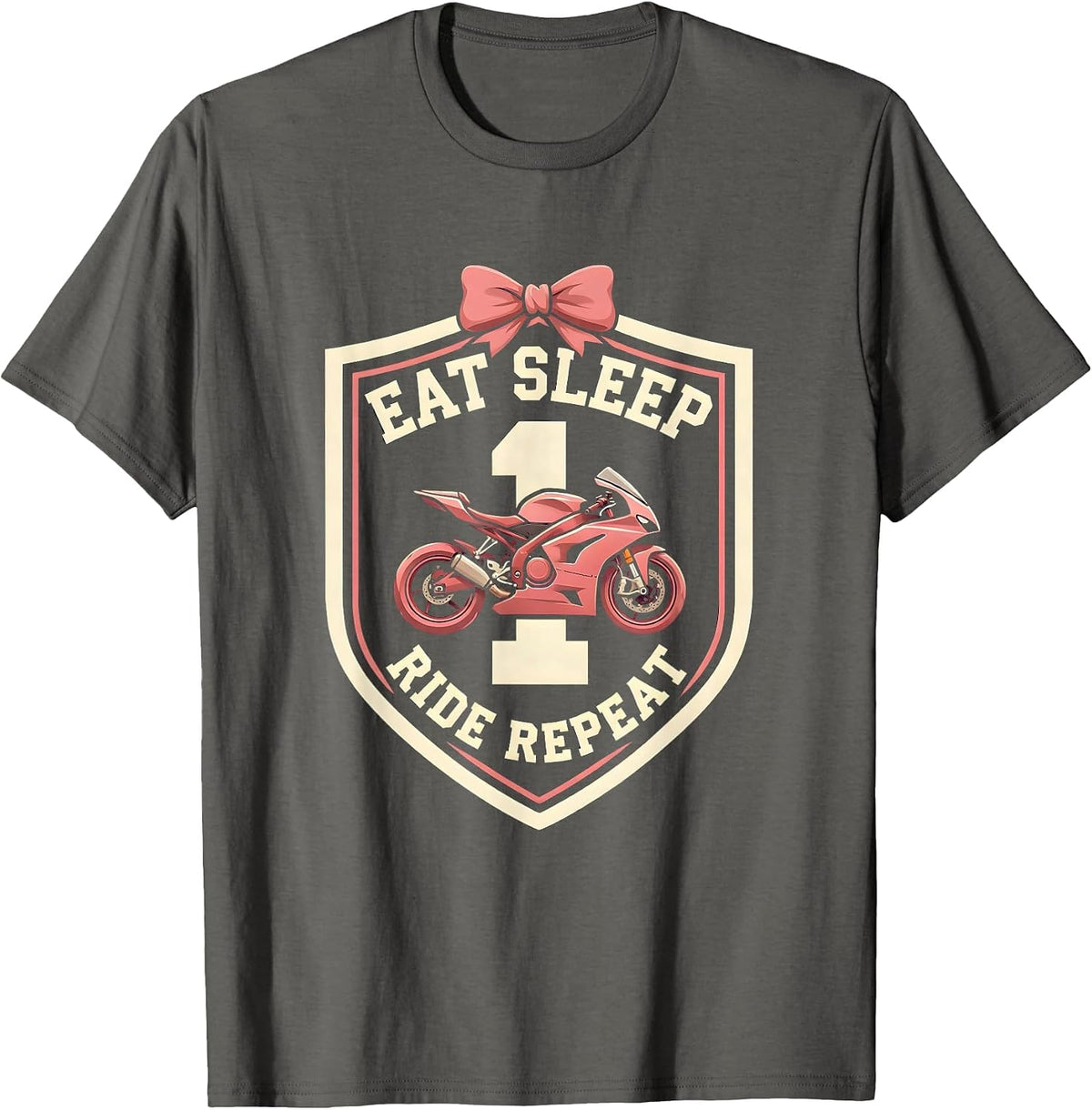 Men's Eat Sleep Ride Repeat Motorcycle Biker Design T-Shirt - Asphalt Grey