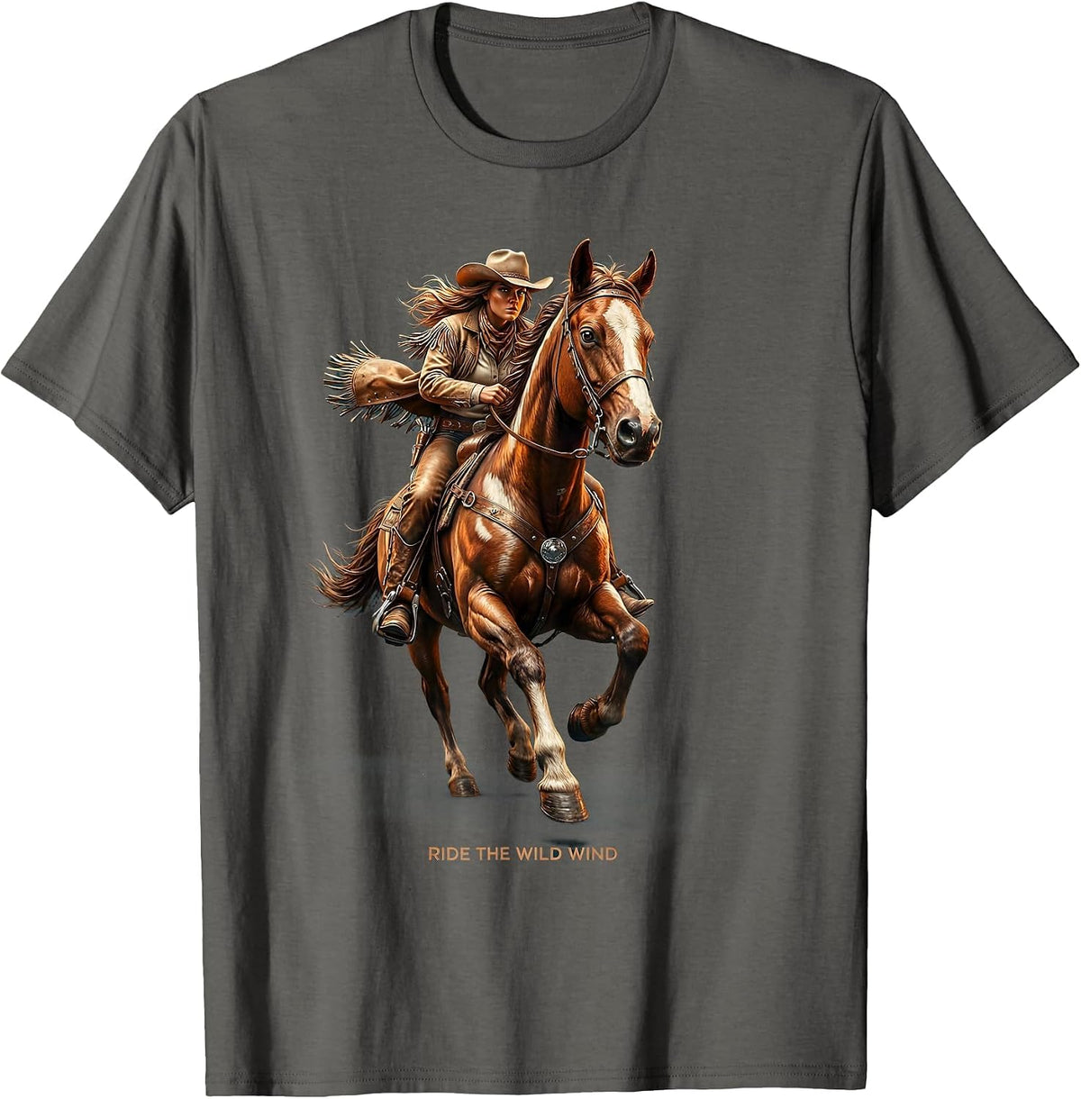 Men's Ride the Wild Wind Cowgirl Graphic Design T-Shirt - Asphalt Grey